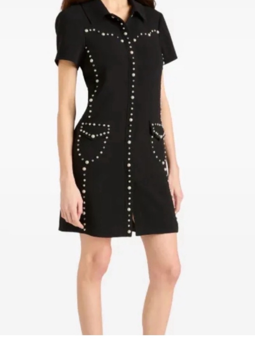 Cinq a Sept Florencia Black Short Sleeve Studded Mini Dress
